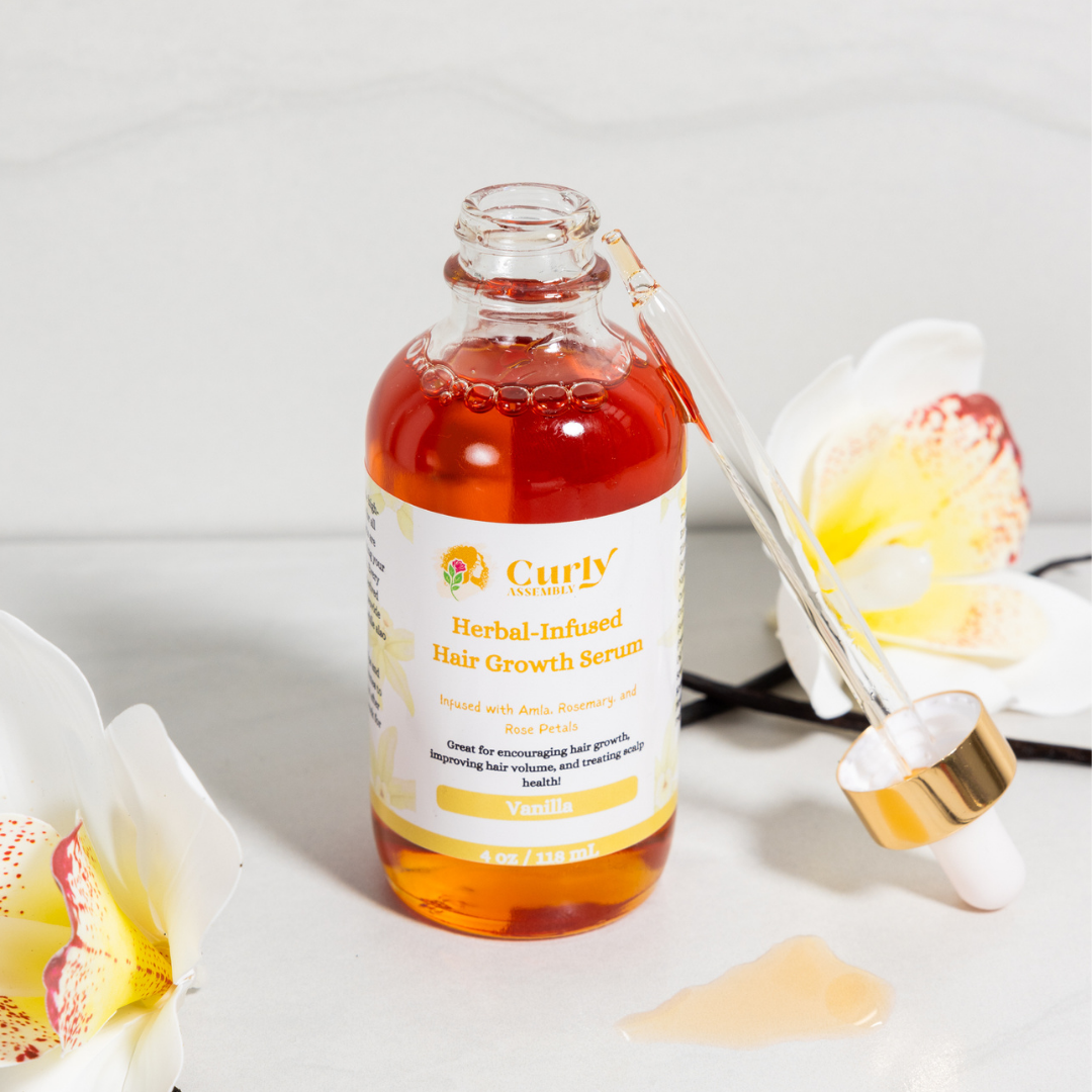 Herbal-Infused Hair Growth Serum Sweet Vanilla - Close-up showing the texture of the hair growth serum