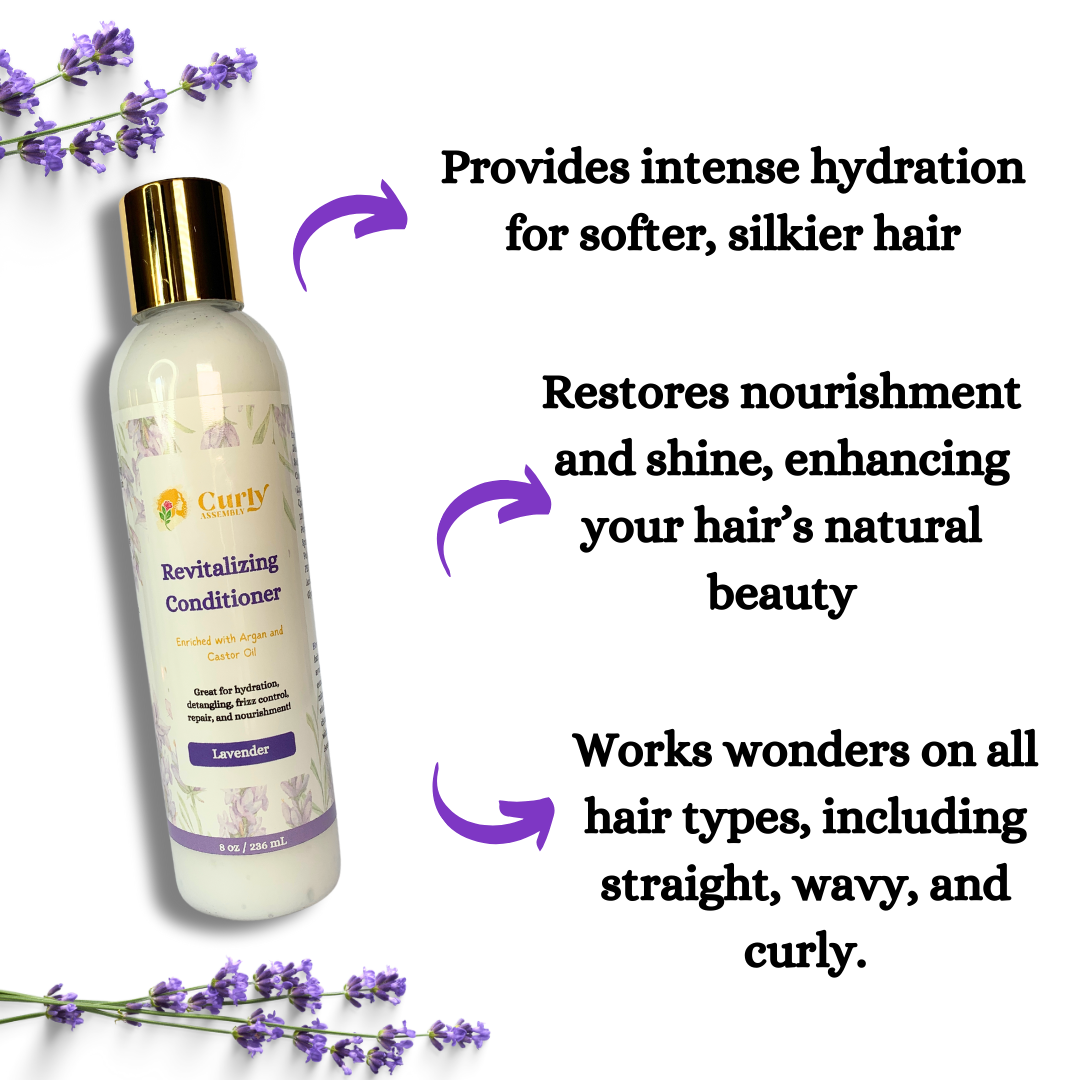 Benefits of Curly Assembly Lavender Bliss Conditioner, delivering hydration, softness, and easy detangling for natural curls.